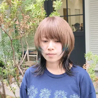 ミディアム カラー kitsuki北参道所属・カガラシュン/ 刈り上げ/ウルフのヘアスタイル