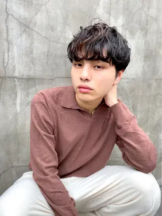 パーマ メンズ yumeka🩶ボブ 暖色/透け感カラーのヘアスタイル