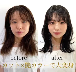 セミロング カラー パーマ ヘアアレンジ JYUNESU所属・韓国・韓国ヘア 髪質改善のヘアスタイル