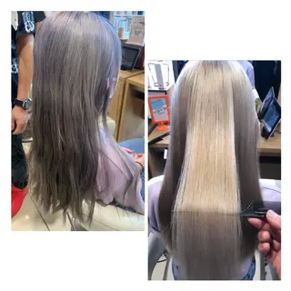 ロング エイジングケア、白髪 ぼかしヒキマカイトのヘアスタイル