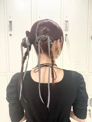 ロング カラー ヘアアレンジ アレンジ🎀暗髪🥣 FACE。らんのヘアスタイル