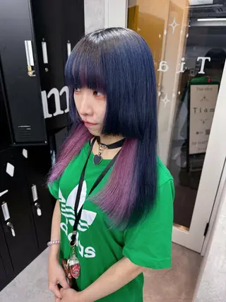 ロング カラー ヘアアレンジ 寒色アイドルカラー JUNOチナツのヘアスタイル