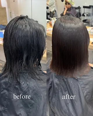 ミディアム パーマ 艶カラーヘアアレンジ 縮毛矯正🍓ひふみのヘアスタイル