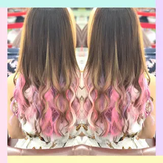 ロング カラー れん/ハイトーン /エクステ/韓国風のヘアスタイル