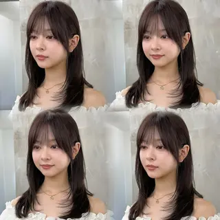 ミディアム カラー 顔周り/レイヤー/ 透明感/みっきーのヘアスタイル