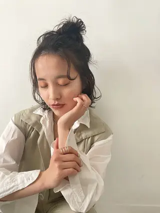 ショート パーマ ヘアアレンジ hair design SUN room【サンルーム渋谷】所属・yuinaショート/ ボブ/透明感カラーのヘアスタイル