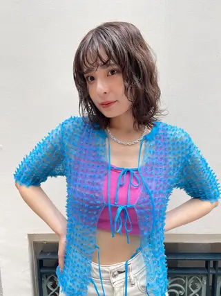 ミディアム パーマ 💕ハイトーン/ダメ ージ特化/MAO💕のヘアスタイル