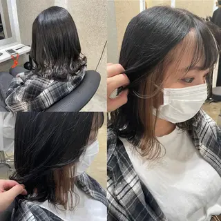 ミディアム カラー ヘアアレンジ 韓国風レイヤー ハイトーンRYOTAのヘアスタイル