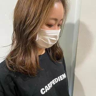 ミディアム カラー ブリーチなしで透け感 暖色カラーボブaoiのヘアスタイル