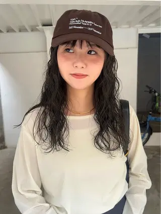 ロング パーマ 透明感カラー/パーマ オレンジmiyo⭐️のヘアスタイル