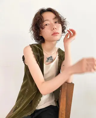 ショート カラー パーマ ヘアアレンジ メンズ キッズ パーマスタイル🔅 sayacaのヘアスタイル