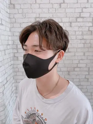 ショート カラー パーマ ヘアアレンジ メンズ ブリーチなし艶カラー 東家のヘアスタイル