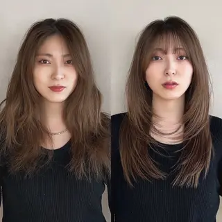 セミロング レイヤー/顔周り カット/松岡 祥利のヘアスタイル