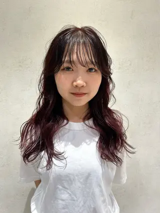 セミロング カラー ayano🍒パーマ 暖色カラーのヘアスタイル