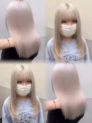 セミロング カラー 韓国ヘア特化💍 tiam💍ブリーチのヘアスタイル