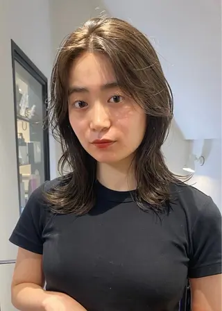 ミディアム カラー パーマ メンズ レイヤー/透明感/ ブリーチなし/わかなのヘアスタイル