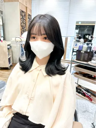ミディアム カラー 顔周り/くびれヘア 韓国ヘア💕風間るなのヘアスタイル