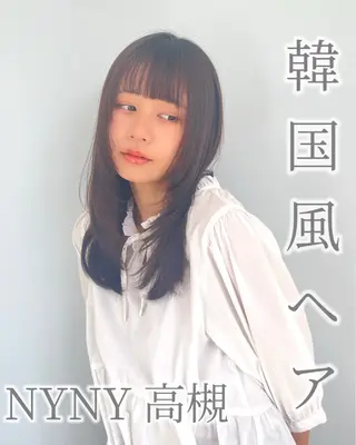 ミディアム 顔周りレイヤーカット 透明感カラー達冨のヘアスタイル