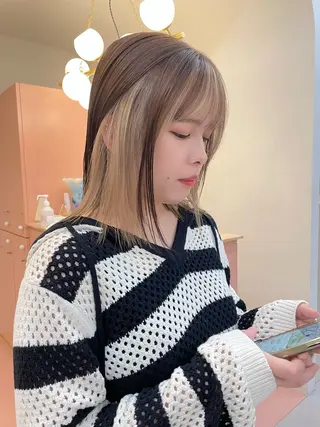 ミディアム ハイトーン/レイヤー カット/harukaのヘアスタイル