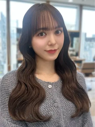 ロング カラー 前髪顔周りレイヤー 韓国 SAYAKAのヘアスタイル