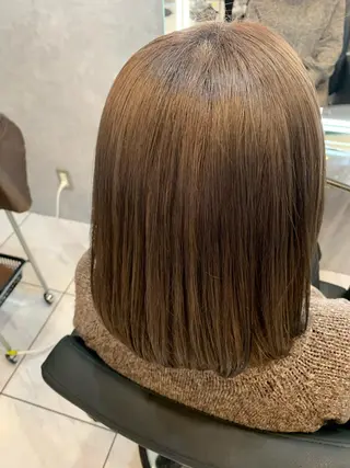 ミディアム カラー 透明感/ブリーチ縮毛 /髪質改善/星野純一のヘアスタイル