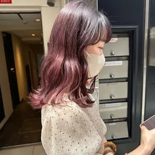 ミディアム カラー soöze所属・sena/博多/ コテ巻き風パーマのヘアスタイル