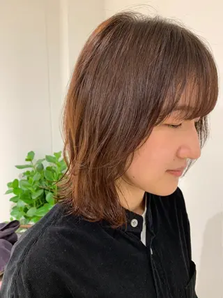 ミディアム カラー 暖色カラー🍊 ボブ🌿顔周りcutのヘアスタイル
