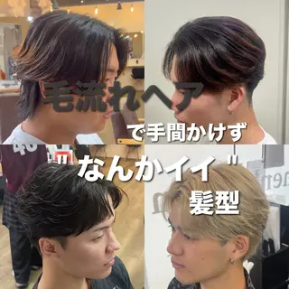 ミディアム パーマ メンズ 毛流れヘアの達人 店長　須田龍世のヘアスタイル