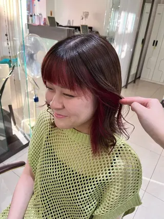 ミディアム ぷつっとボブ/ちゅる ピンク/mika☆のヘアスタイル