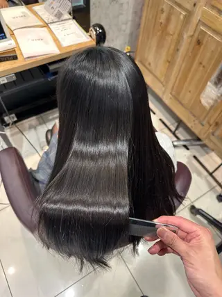 セミロング カラー パーマ 髪質改善× ハイライト溝江のヘアスタイル