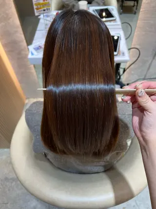 セミロング カラー ボブ/巻ける縮毛矯正 /韓国レイヤーはなのヘアスタイル