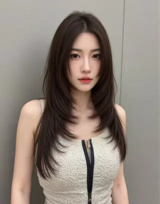 ロング カラー ARMONY表参道店所属・韓国風レイヤーカラー ライムのヘアスタイル