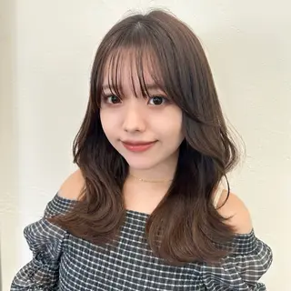 セミロング パーマ ヘアアレンジ メンズ キッズ 顔周りcut/ 艶ワンカラー♥ちさきのヘアスタイル