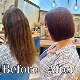 ミディアム カラー 髪質改善【縮毛矯正】 美髪ボブを量産する人のヘアスタイル
