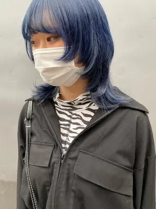 ミディアム カラー レイヤーウルフ エクステ磯部のヘアスタイル