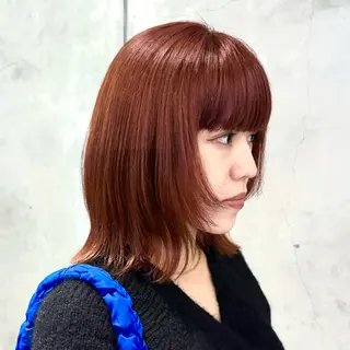 ミディアム カラー ヘアアレンジ 暖色ダブルカラーボブ レイヤー🌈AINAのヘアスタイル