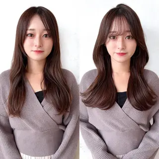 セミロング カラー 顔周り/くびれヘア 韓国ヘア💕風間るなのヘアスタイル