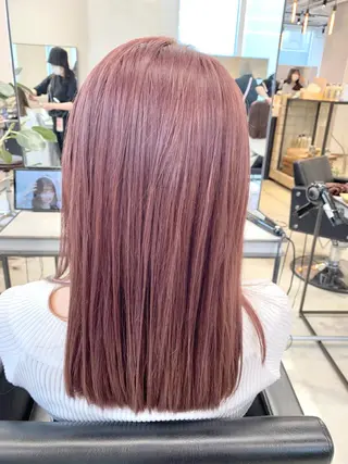 ミディアム カラー ピンク/ベージュ /似合わせ/田島百華のヘアスタイル