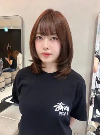 ミディアム カラー ワンホン/韓国ヘア 🤍amiのヘアスタイル