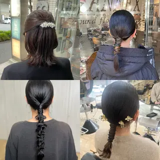 セミロング ヘアアレンジ デザインカラー/ コーンロウのヘアスタイル