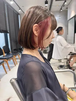 ショート カラー パーマ 透明感/オリーブ/ グレージュ/YUKAのヘアスタイル