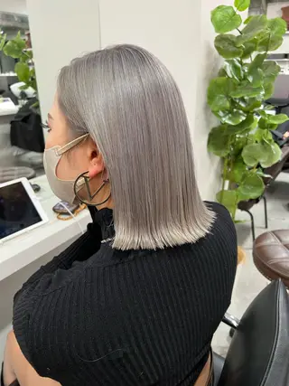 ミディアム カラー ハイトーン&髪質改善 &韓国エクステ🤎のヘアスタイル