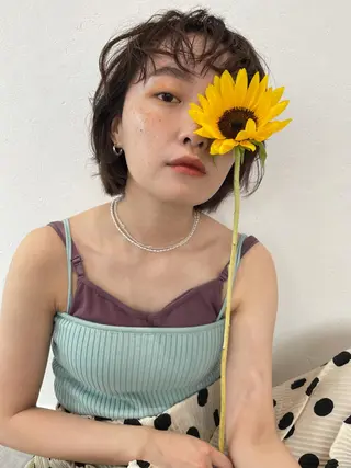 ショート カラー パーマ ヘアアレンジ satsuki 暖色・ブラウンカラーのヘアスタイル