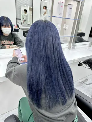 カラー 色落ち綺麗🇰🇷 透明感ブルーブラックのヘアスタイル
