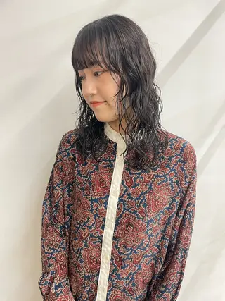 ミディアム パーマ カットモデル/ ハイトーン/ゆうあのヘアスタイル