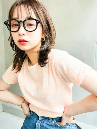 ミディアム カラー パーマ ヘアアレンジ ボブ特化/くびれボブ /艶カラー☘️喜美花のヘアスタイル