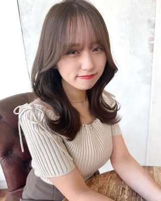 セミロング カラー 顔周り/くびれヘア 韓国ヘア💕風間るなのヘアスタイル