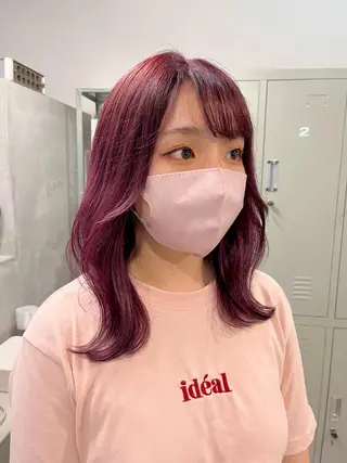 セミロング カラー ブリーチなしカラー ダブルカラーエクステのヘアスタイル