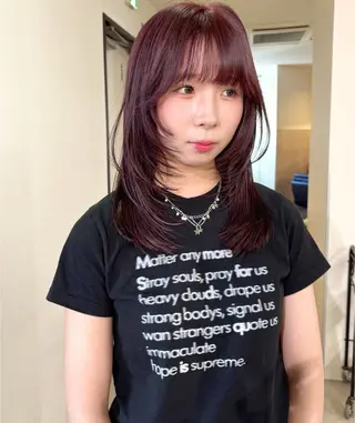 セミロング カラー mizuki/ピンク ベージュ.レイヤーのヘアスタイル