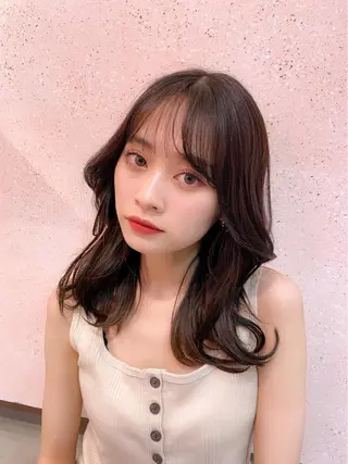 セミロング カラー 新宿/韓国風レイヤー 髪質改善/渋谷直樹のヘアスタイル